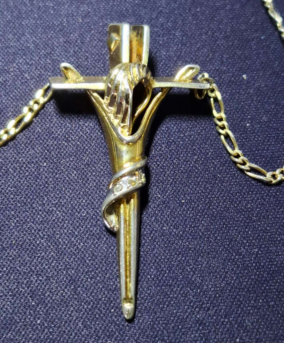 Vintage Sterling Silver Crucifix Necklace - Gold Plated (7.7g)