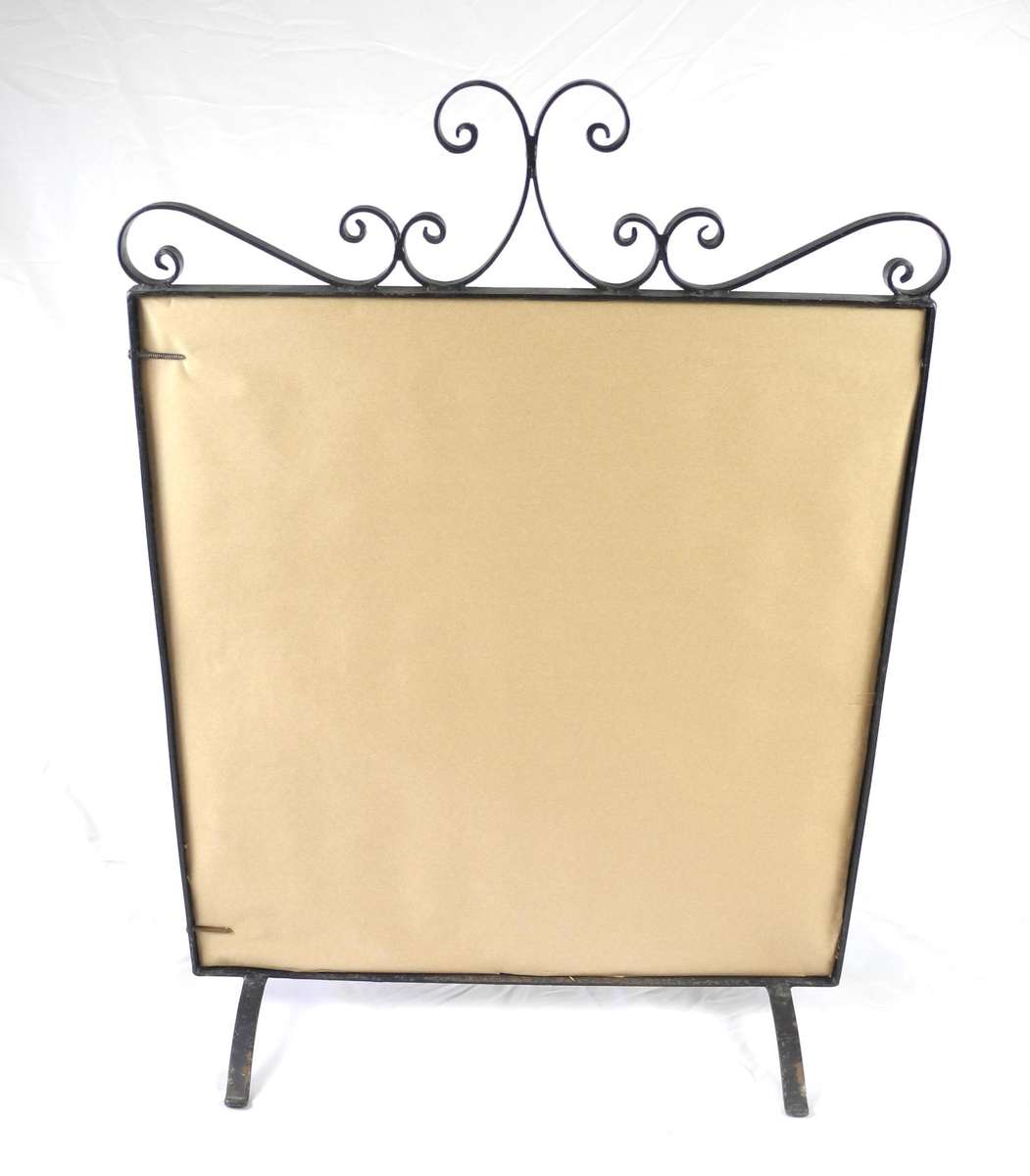 Vintage Wrought Iron Fire Screen with Floral Tapestry Panel