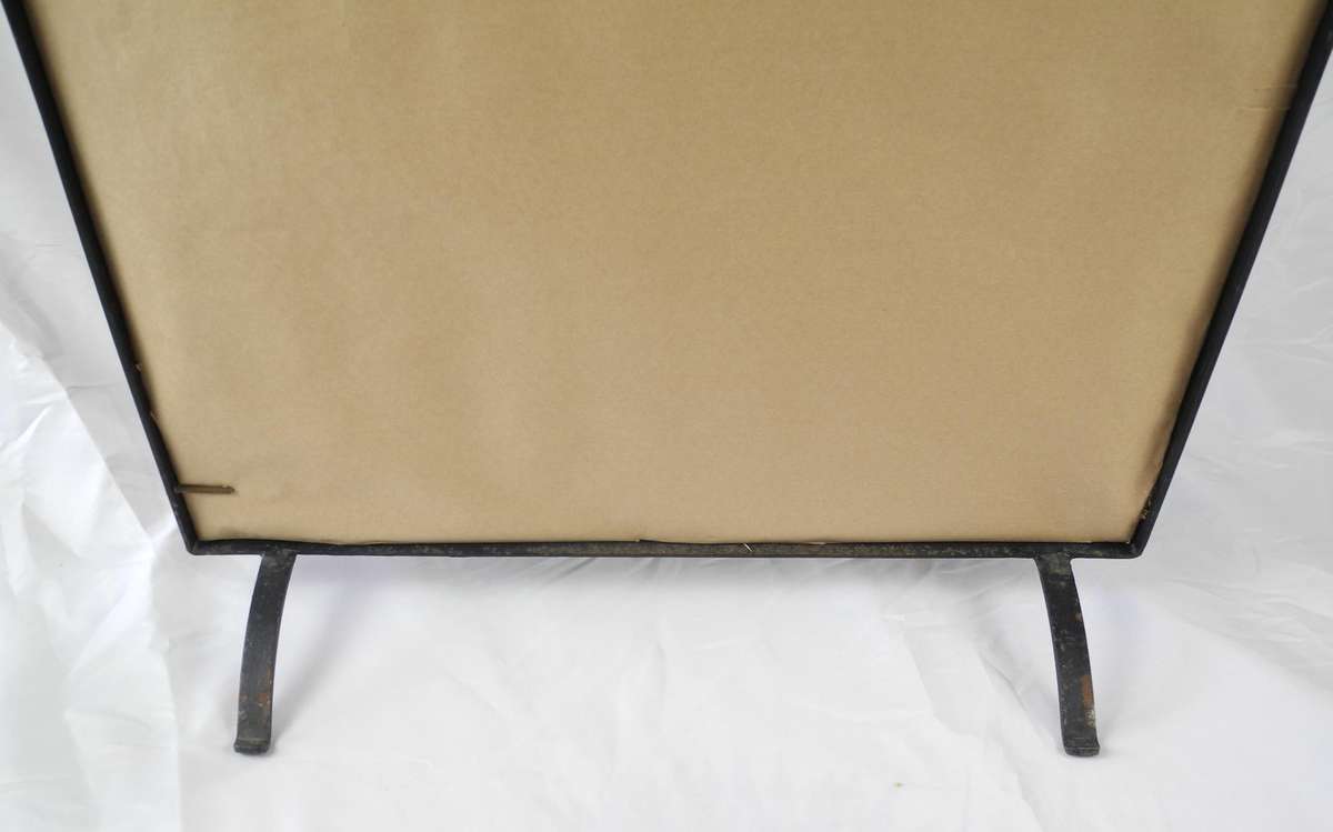 Vintage Wrought Iron Fire Screen with Floral Tapestry Panel