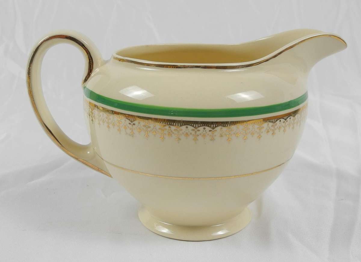 1930s Vintage Johnson Bros Victorian Range Large Jug - Green & Gold Gilt