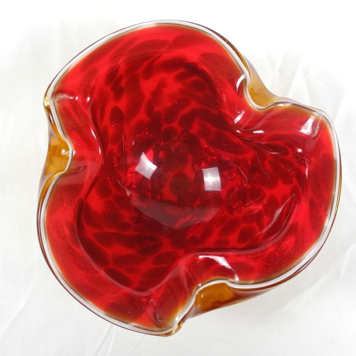 Mid-Century Modern Murano Sommerso Red and Amber Heavy Cased Glass  Bowl