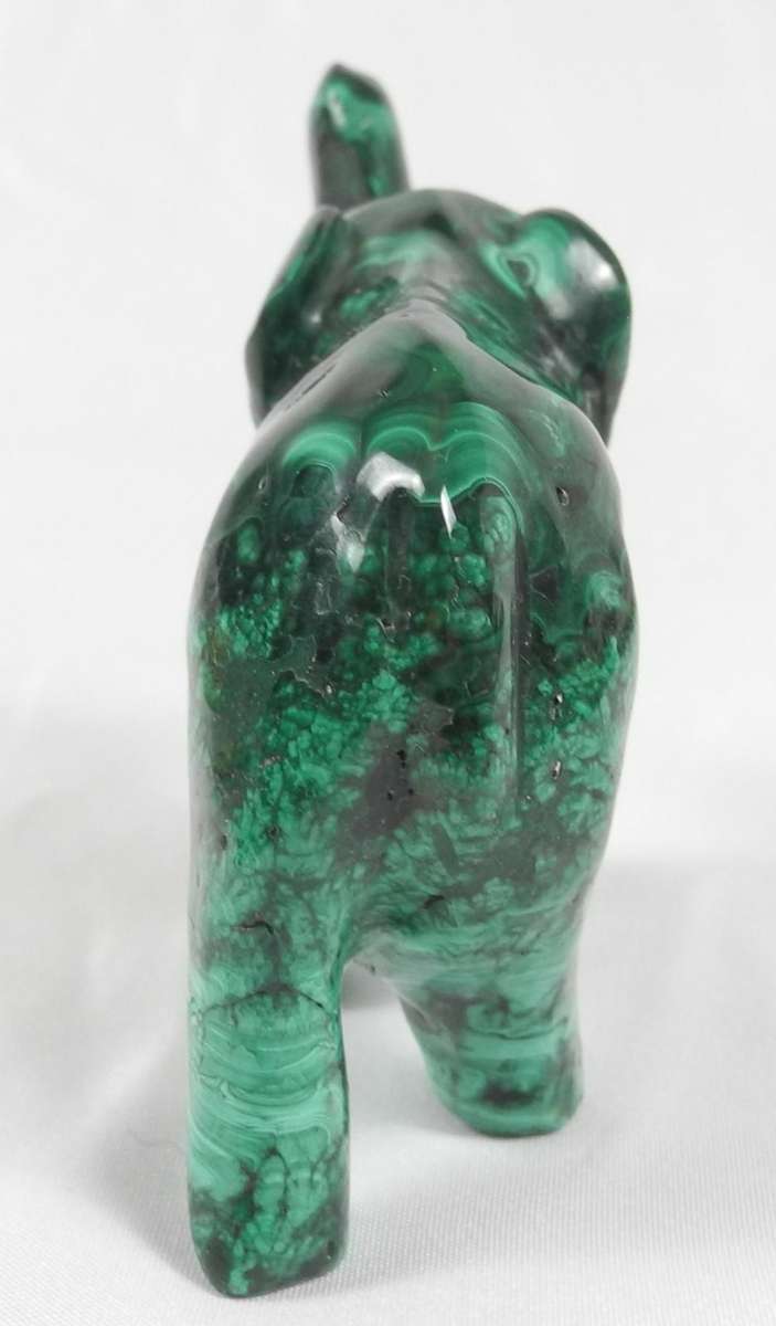 Pair of Hand-Carved Malachite Elephant Figurines