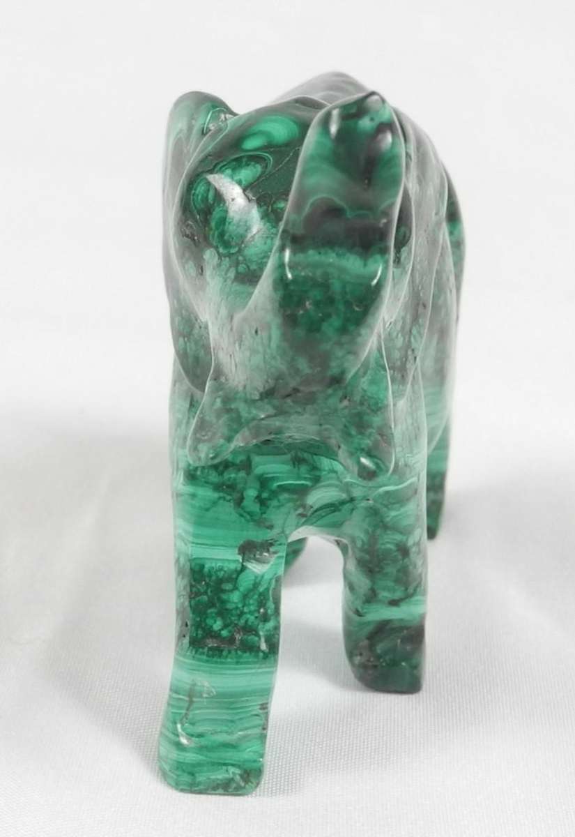 Pair of Hand-Carved Malachite Elephant Figurines