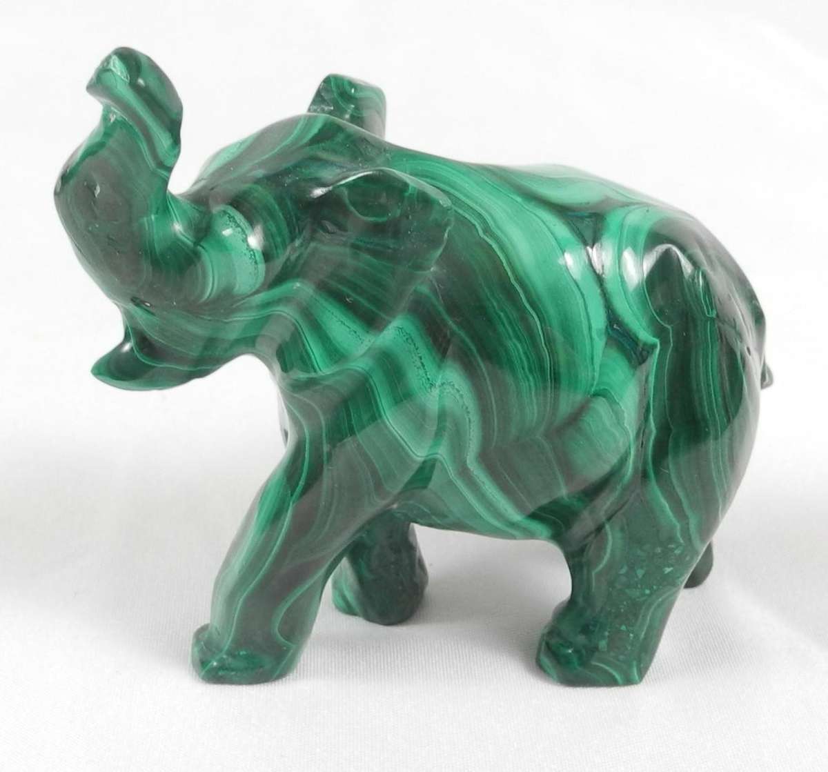 Pair of Hand-Carved Malachite Elephant Figurines