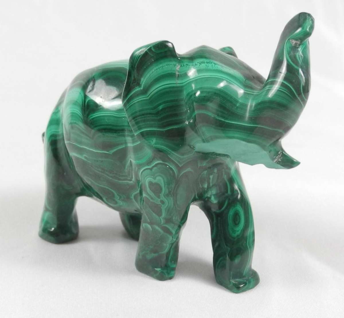 Pair of Hand-Carved Malachite Elephant Figurines