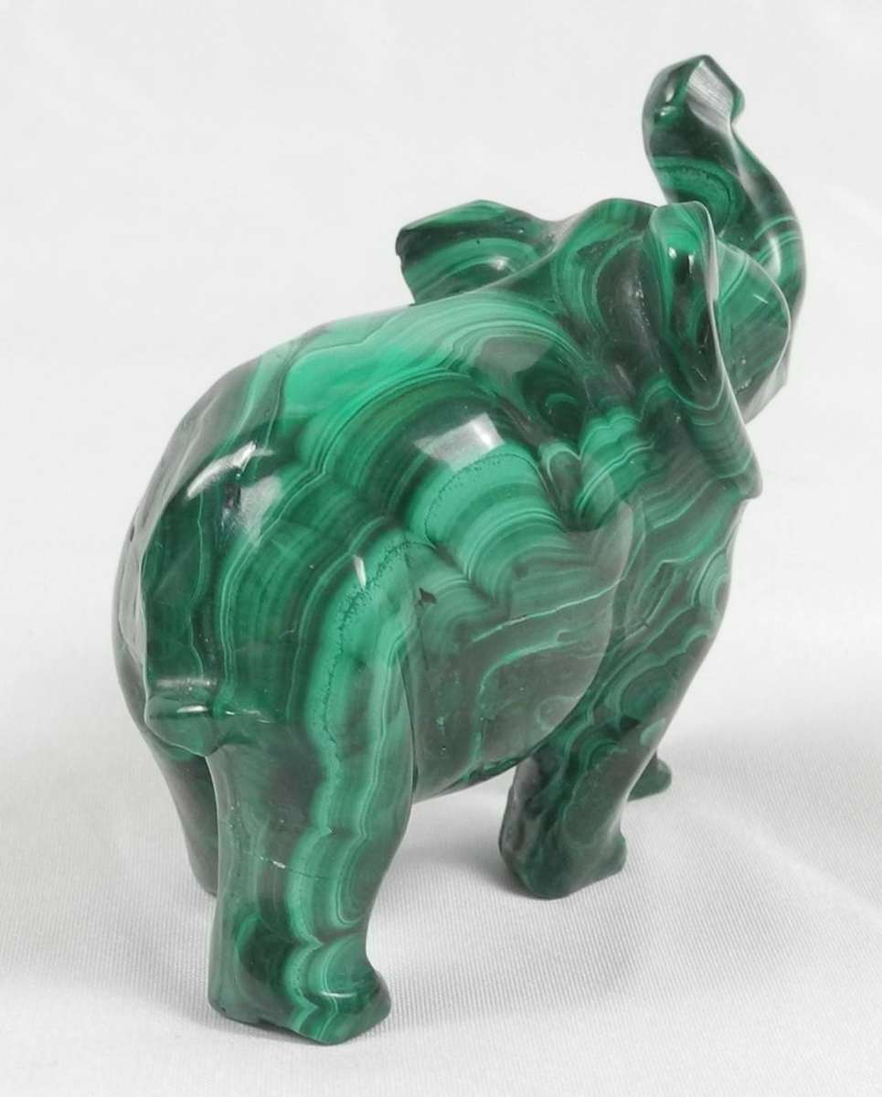 Pair of Hand-Carved Malachite Elephant Figurines