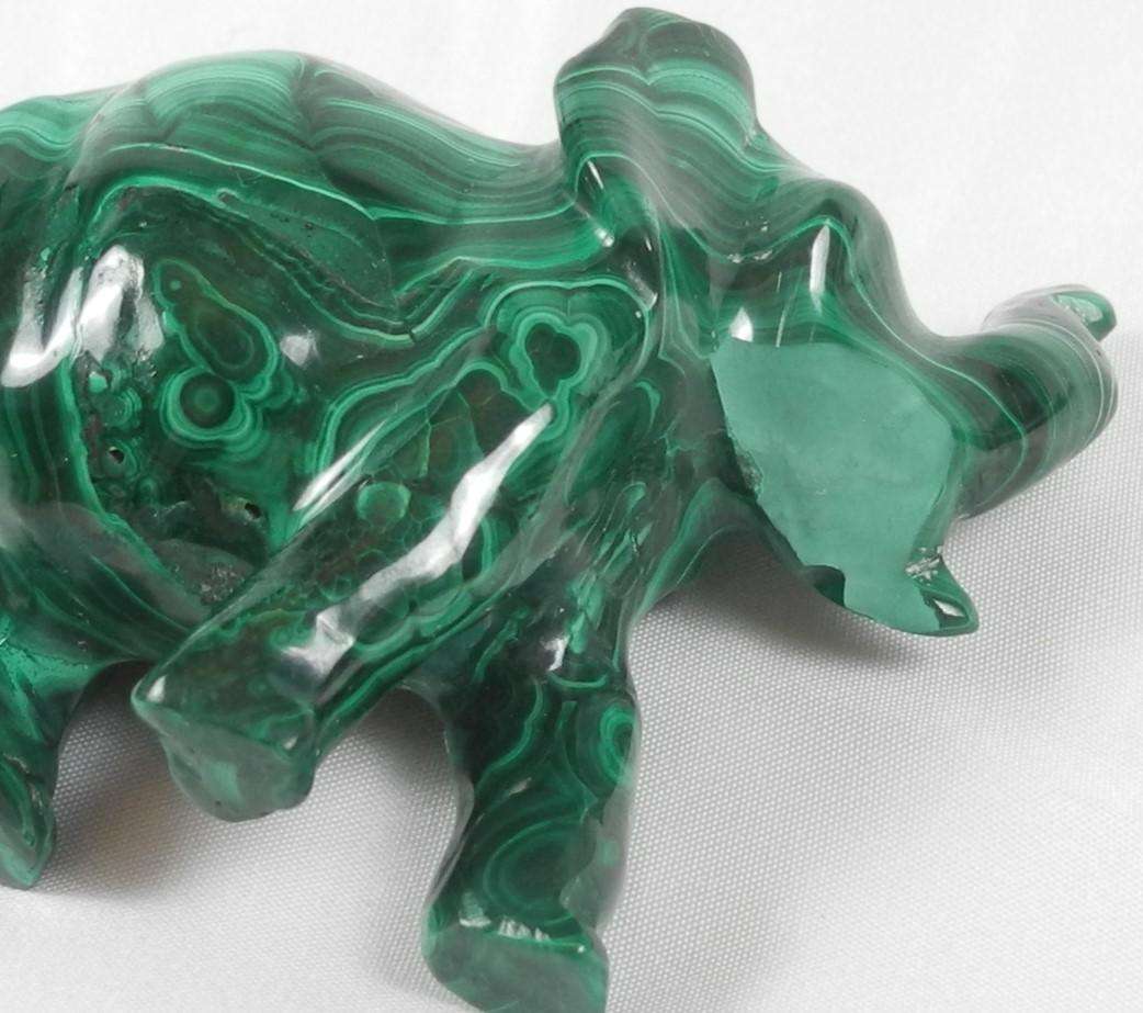 Pair of Hand-Carved Malachite Elephant Figurines
