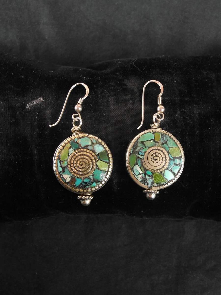 Vintage Turquoise and Tibetan Silver Drop Earrings