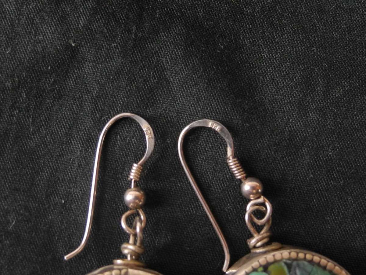 Vintage Turquoise and Tibetan Silver Drop Earrings