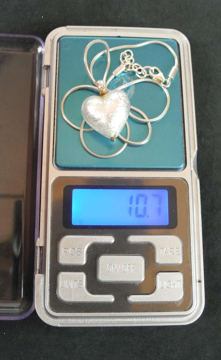 Vintage Sterling Silver, Foil and Glass Heart Pendant and Snake Chain (10.7g)