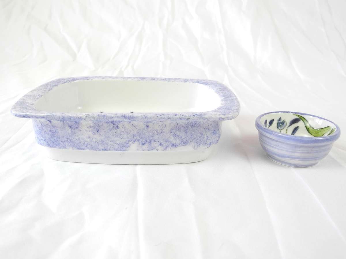 Hand painted ceramic dishes featuring the Agapanthus