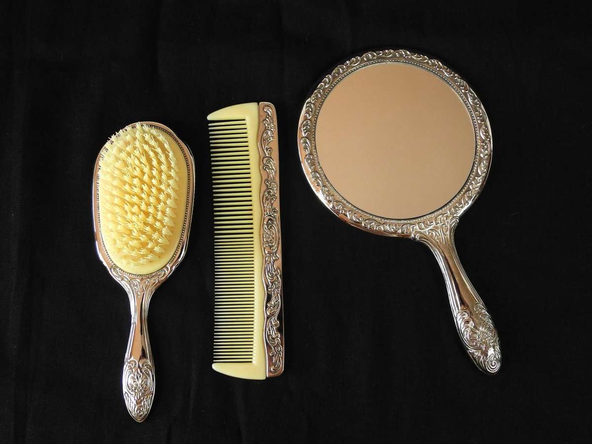 Vintage Silver-Plated Vanity Set - Mirror, Brush & Comb