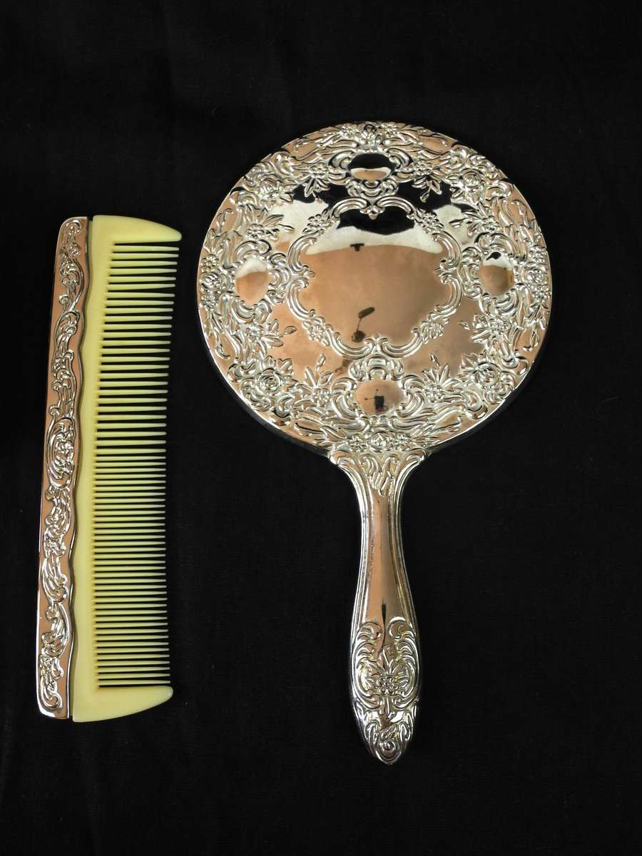Vintage Silver-Plated Vanity Set - Mirror, Brush & Comb