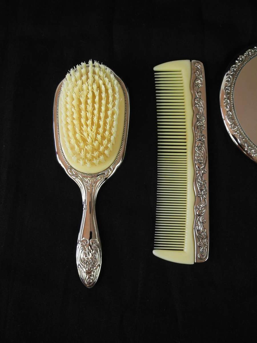 Vintage Silver-Plated Vanity Set - Mirror, Brush & Comb