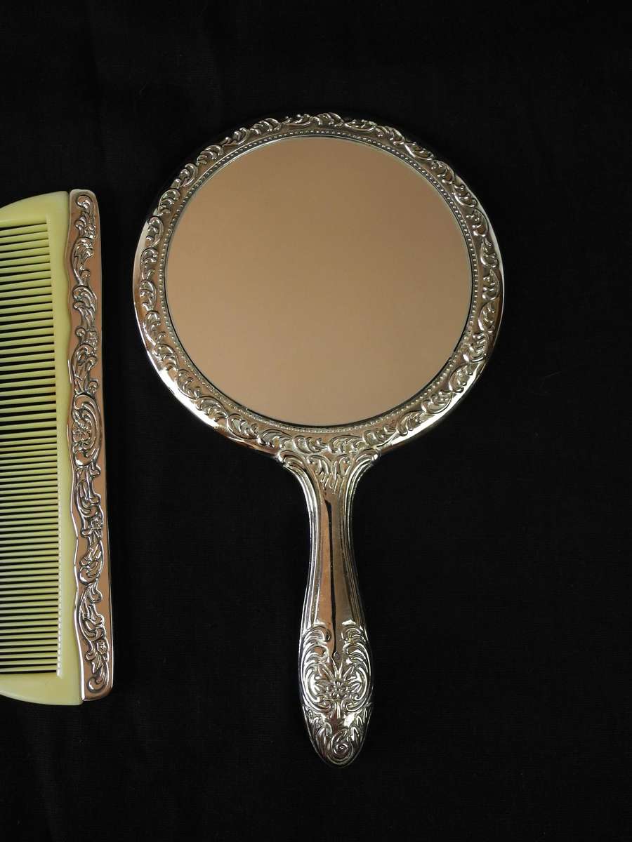 Vintage Silver-Plated Vanity Set - Mirror, Brush & Comb