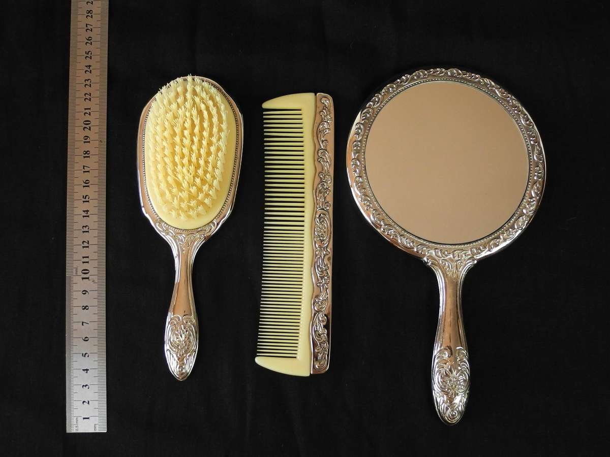 Vintage Silver-Plated Vanity Set - Mirror, Brush & Comb