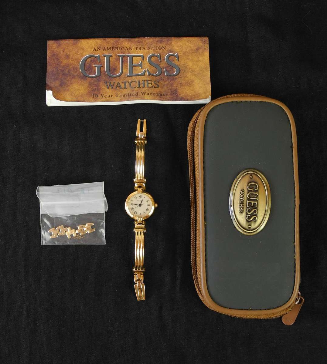 Vintage Guess Gold Tone Round Face Bracelet Band Watch
