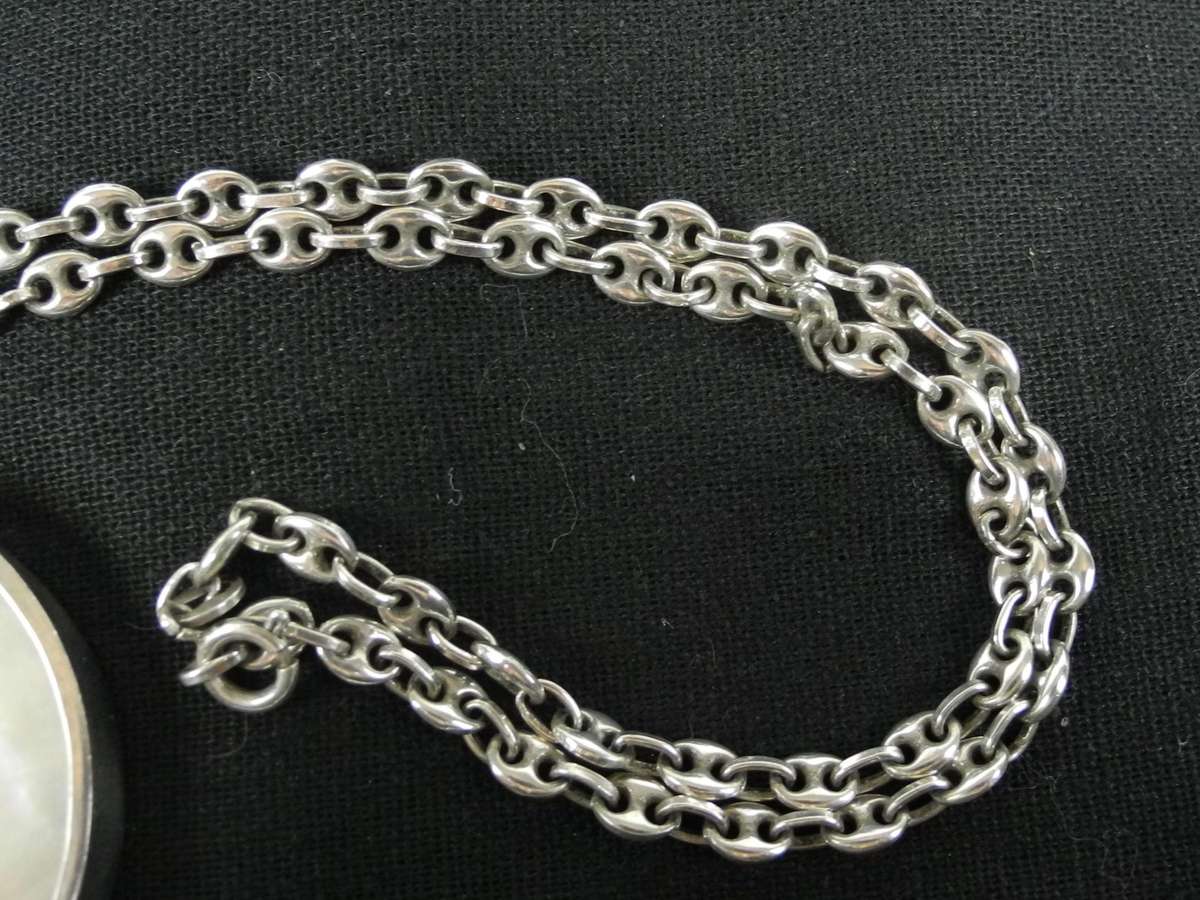 Vintage Large Sterling Silver and Mother of Pearl Pendant on Sterling Silver Chain (40.5g)