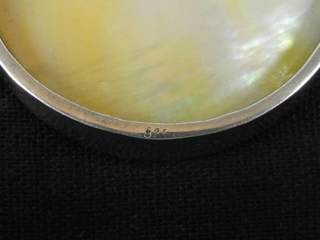 Vintage Large Sterling Silver and Mother of Pearl Pendant on Sterling Silver Chain (40.5g)