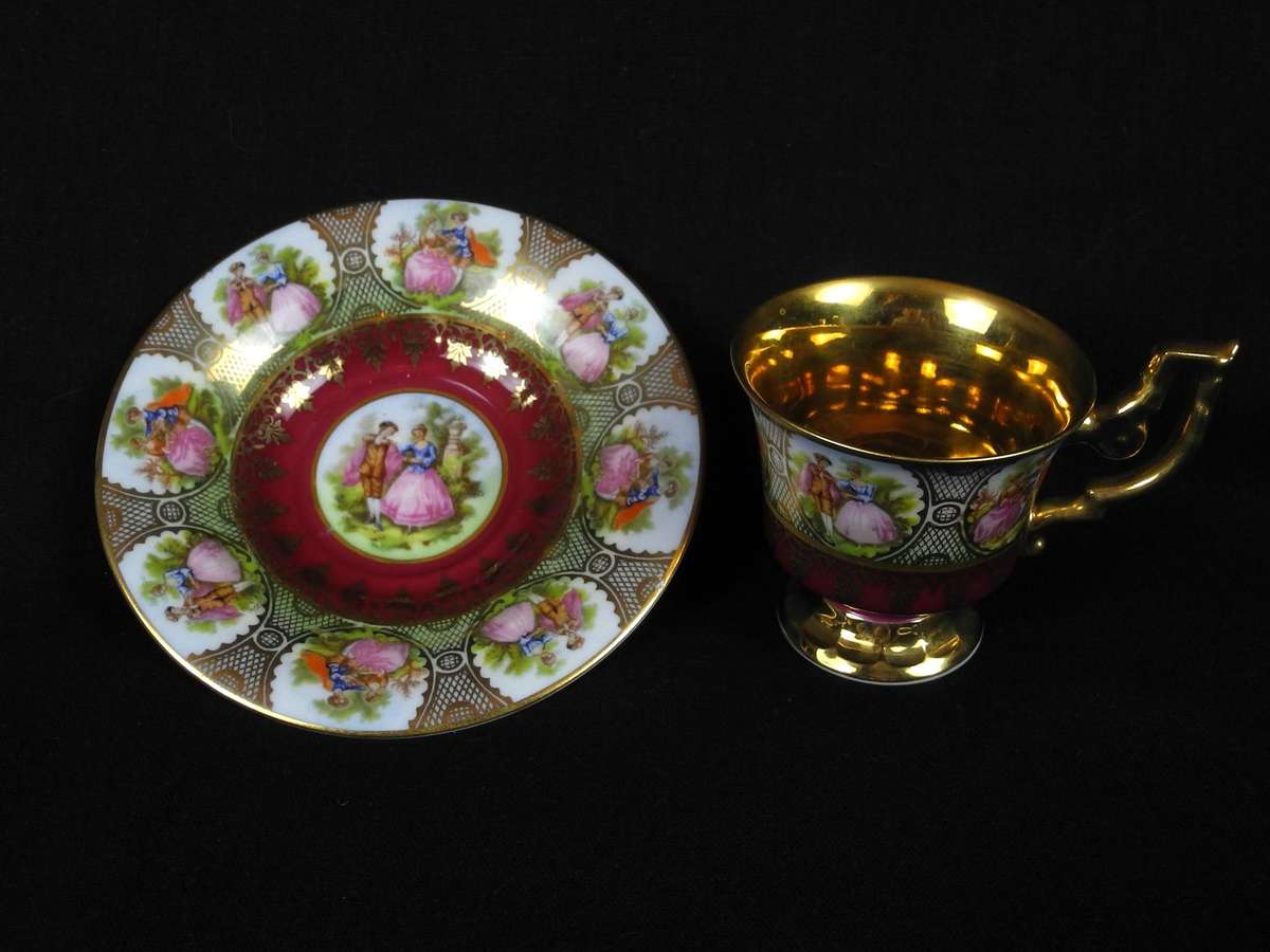 Vintage Bavarian Demitasse Cup and Saucer with Love Story Artwork