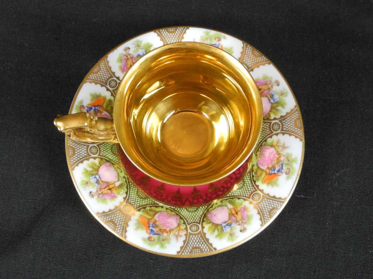 Vintage Bavarian Demitasse Cup and Saucer with Love Story Artwork