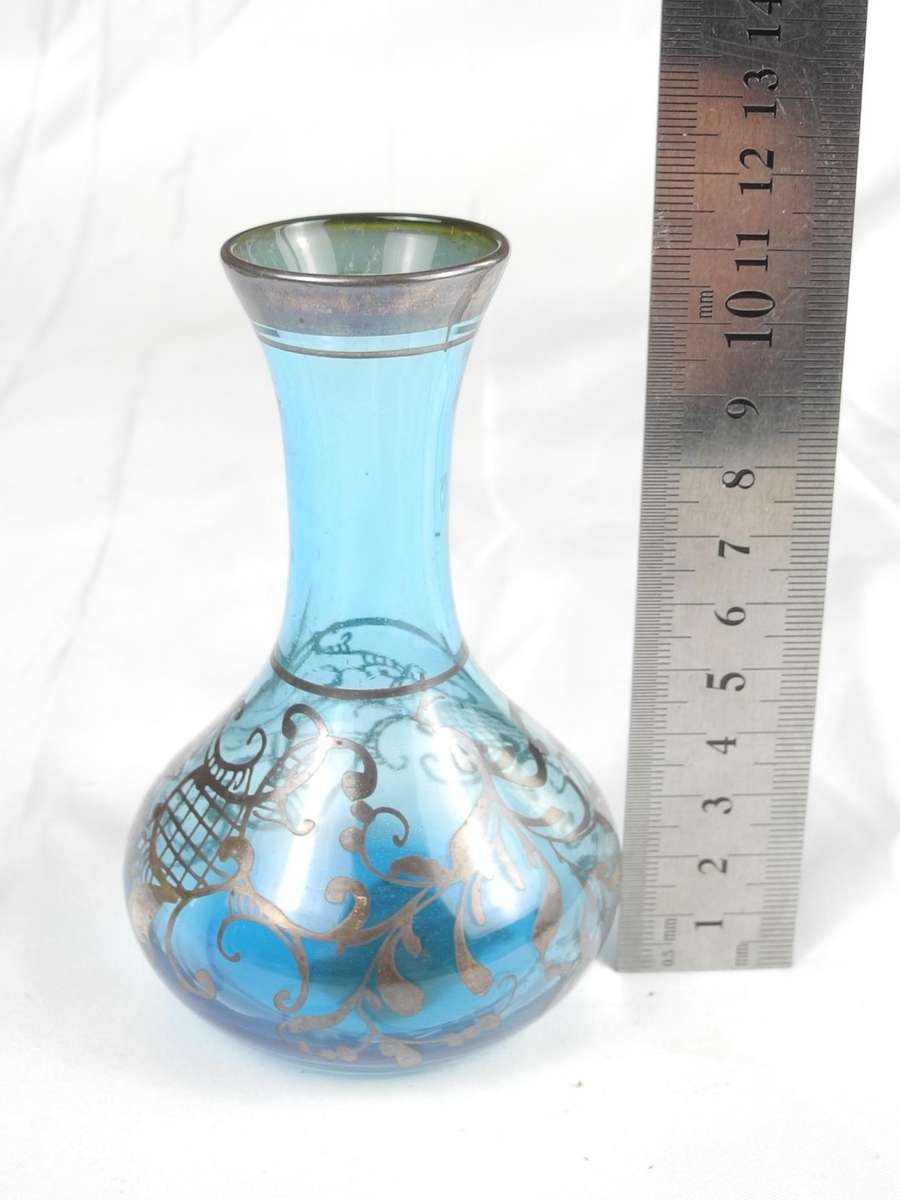 Vintage Murano Glass Vase - Elegant Blue with Gold Detailing and Signed Label