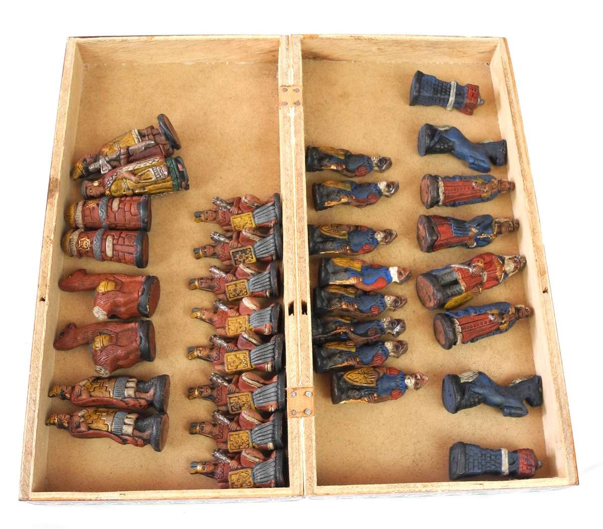 Vintage Handmade Terracotta Portable Chess Set  Incas vs Spanish Conquistadors