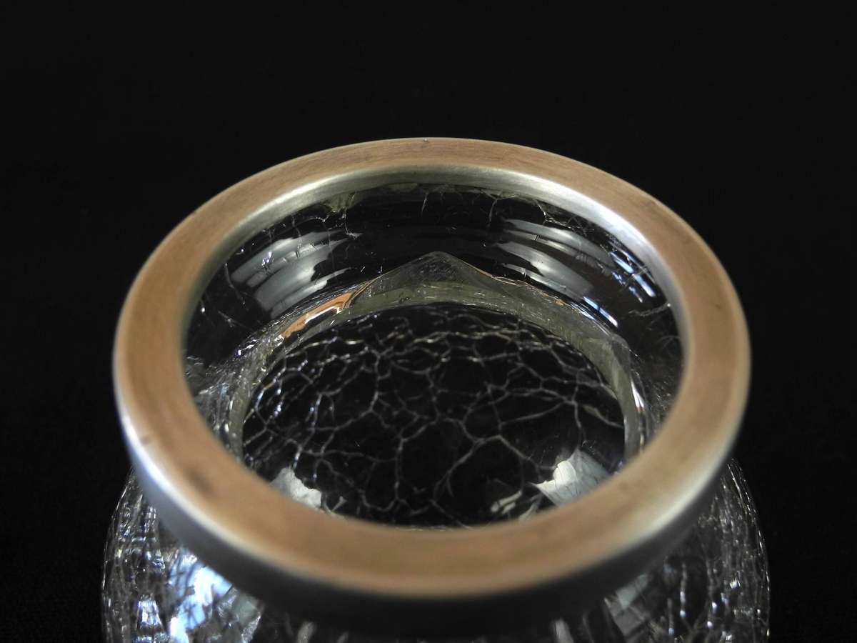 Two Antique .925 Sterling Silver Rimed Crackle Glass Vases (1903)