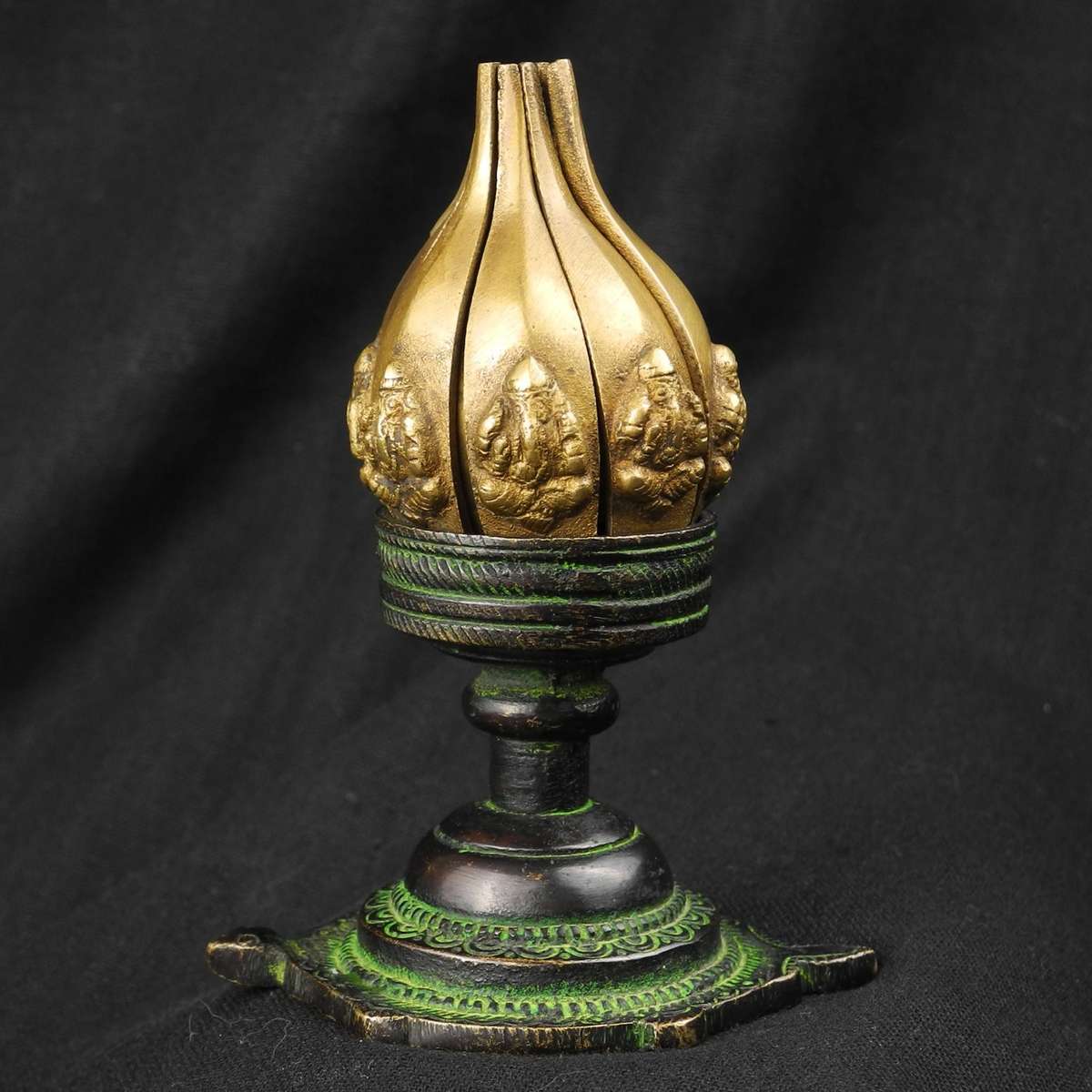 Vintage Bronze Lotus & Turtle Candle Holder