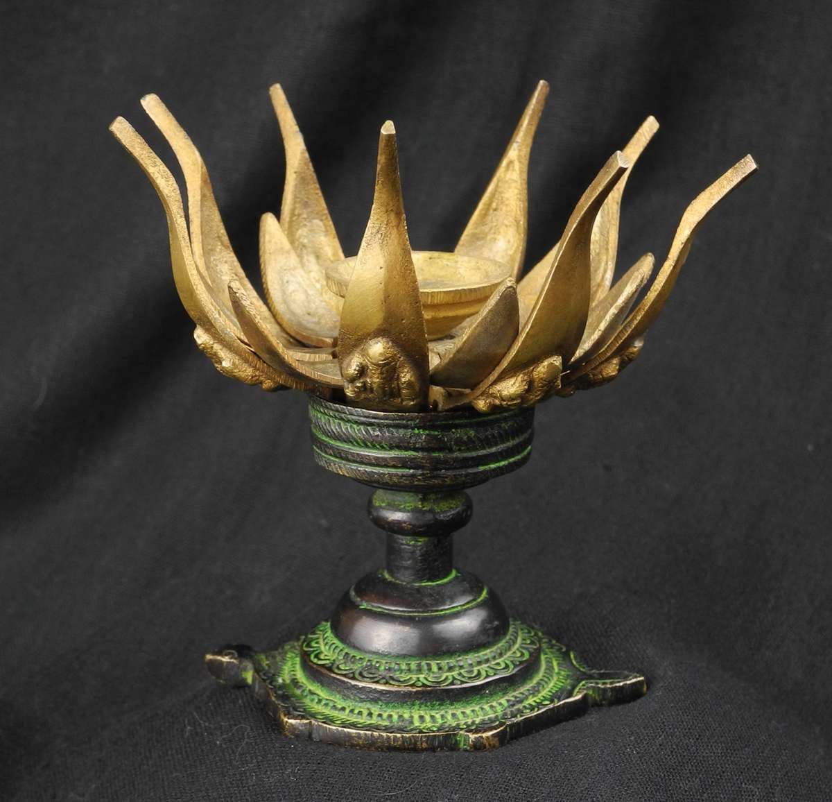 Vintage Bronze Lotus & Turtle Candle Holder