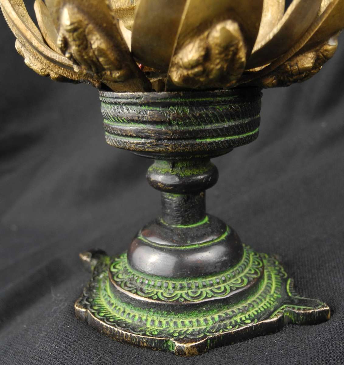 Vintage Bronze Lotus & Turtle Candle Holder