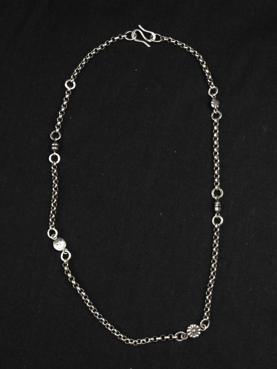 Vintage .925 Sterling Silver Chain Necklace with Floral Accents (32.9g)