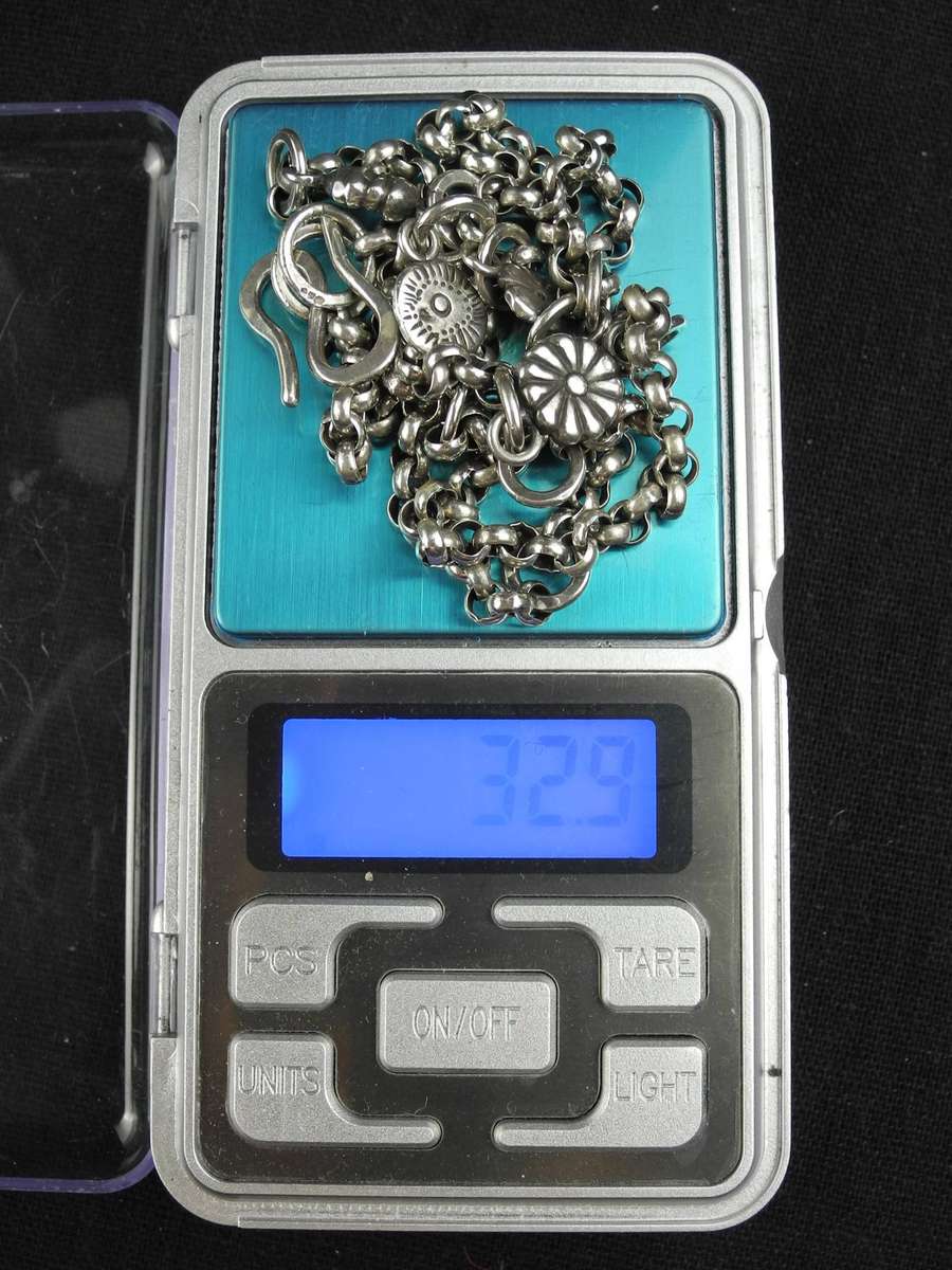 Vintage .925 Sterling Silver Chain Necklace with Floral Accents (32.9g)