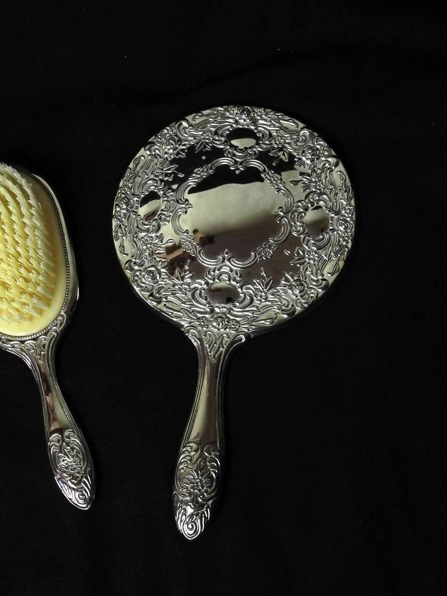 Vintage Silver-Plated Vanity Set - Mirror, Brush & Comb