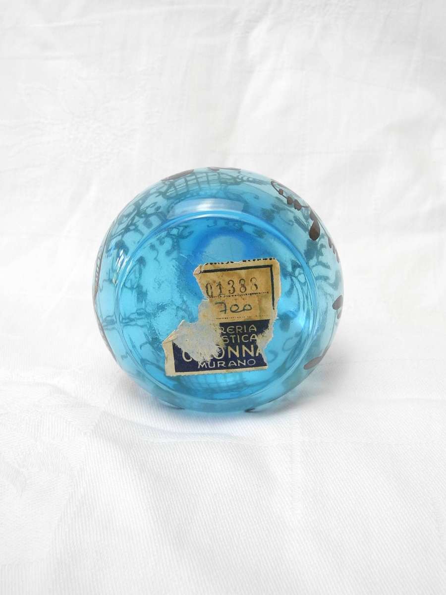 Vintage Murano Glass Vase - Elegant Blue with Gold Detailing and Signed Label