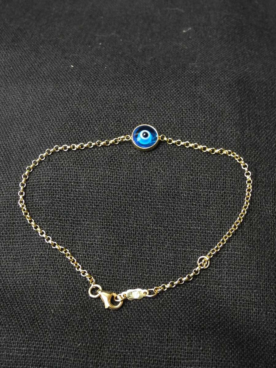 14ct Gold Evil Eye Charm Bracelet (2.3g)