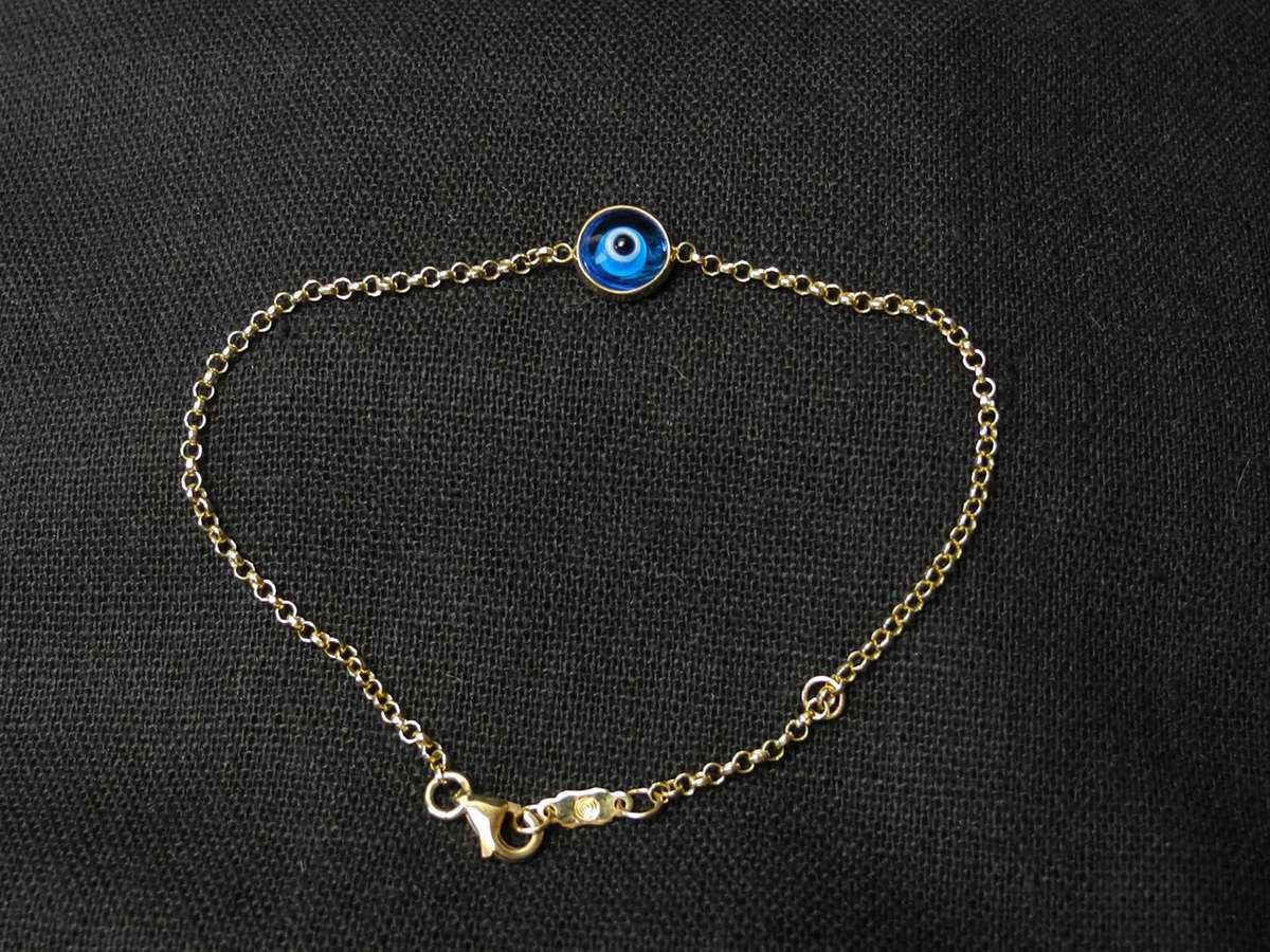 14ct Gold Evil Eye Charm Bracelet (2.3g)