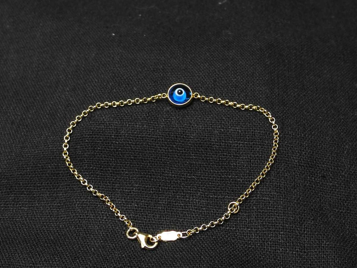 14ct Gold Evil Eye Charm Bracelet (2.3g)