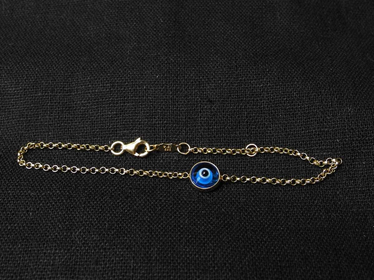 14ct Gold Evil Eye Charm Bracelet (2.3g)