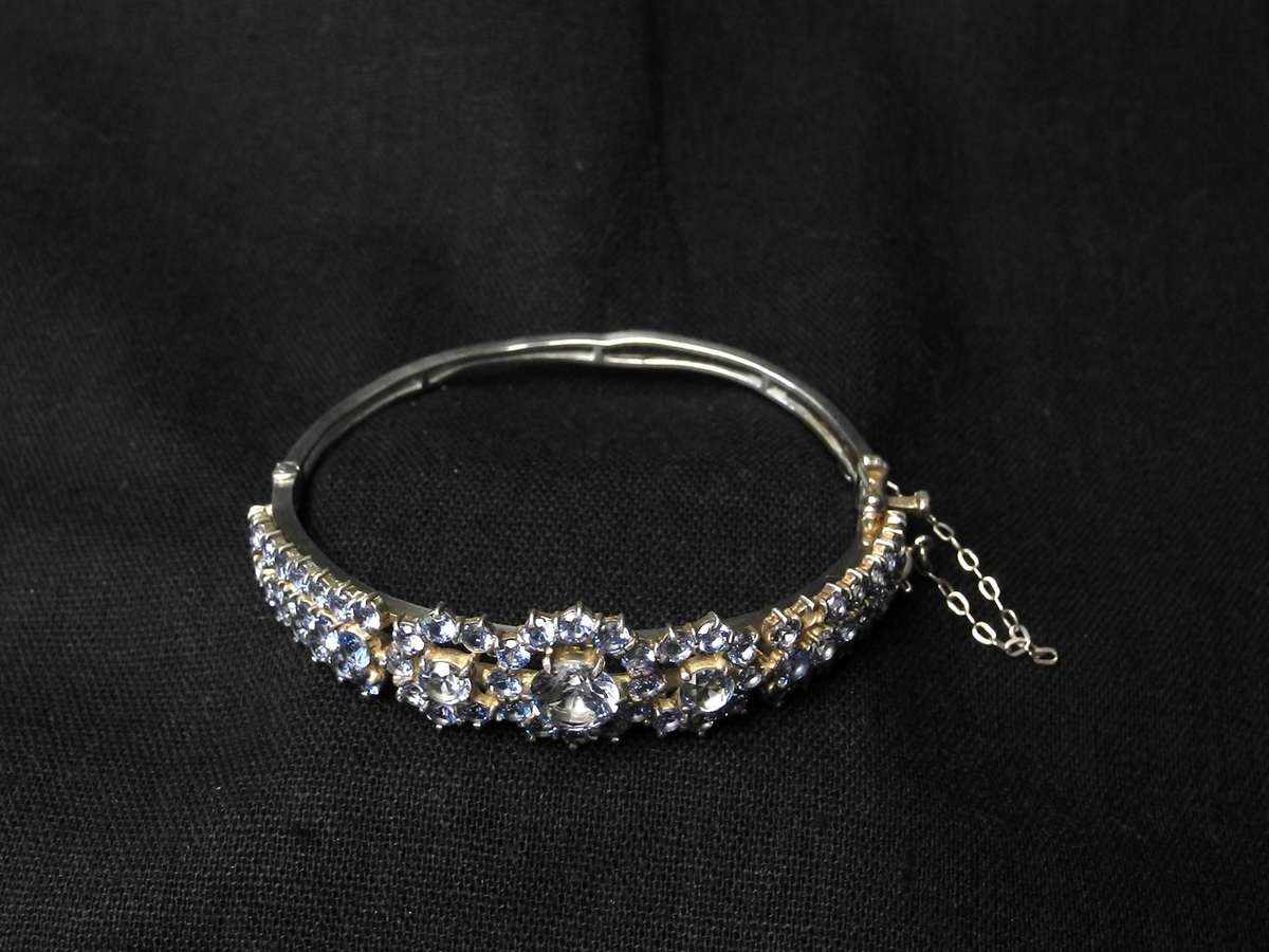 .925 Sterling Silver Semi Precious Hinged Bangle Bracelet (20.0g)