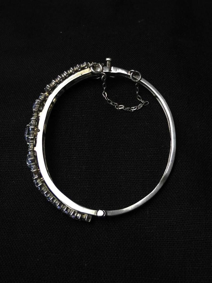 .925 Sterling Silver Semi Precious Hinged Bangle Bracelet (20.0g)
