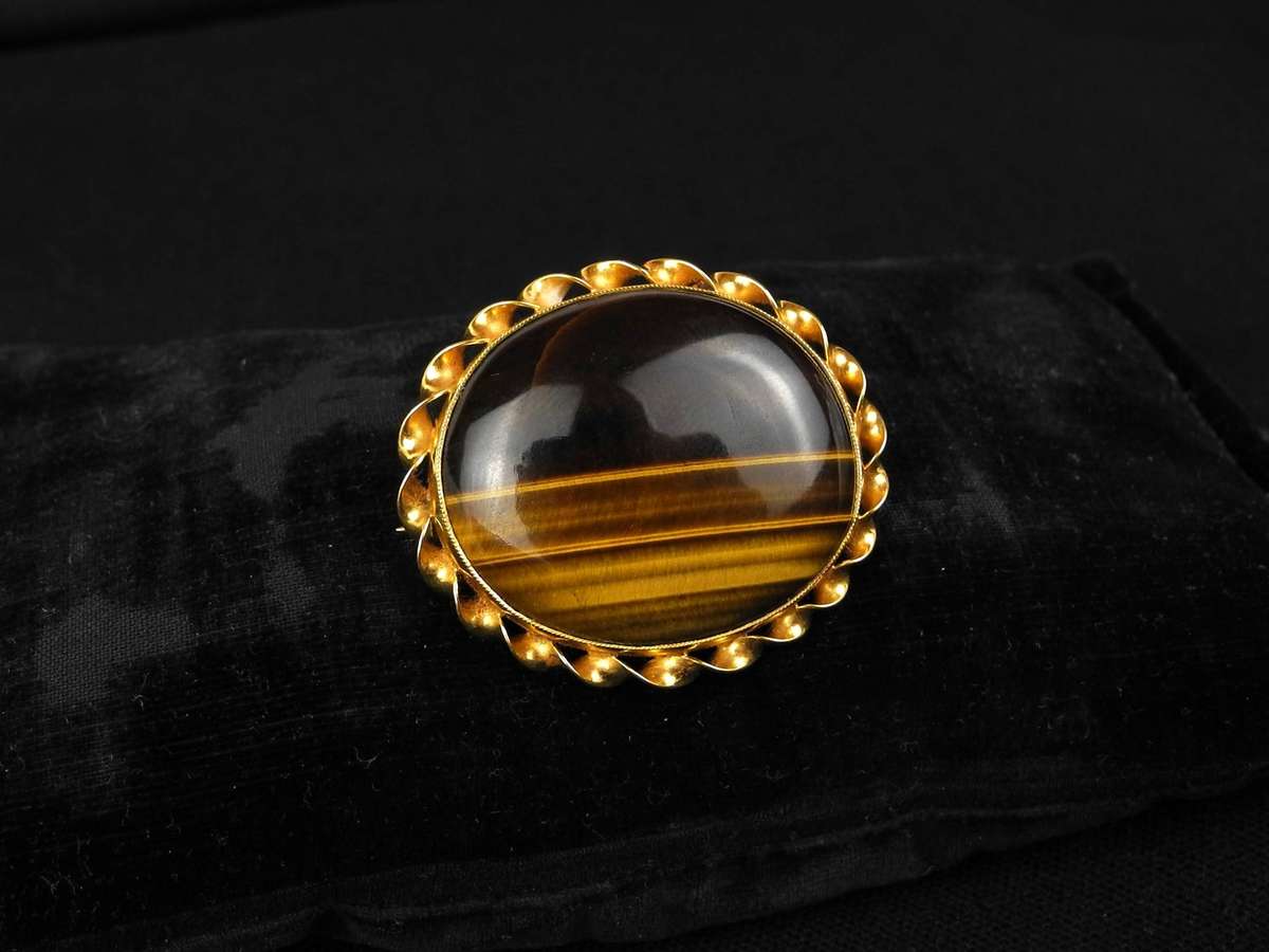 Vintage 9ct Yellow Gold & Tigers Eye Oval Brooch (14g)
