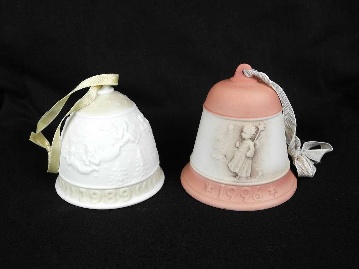 Two Vintage Porcelain Christmas Bell ornaments  Goebel and Lladro