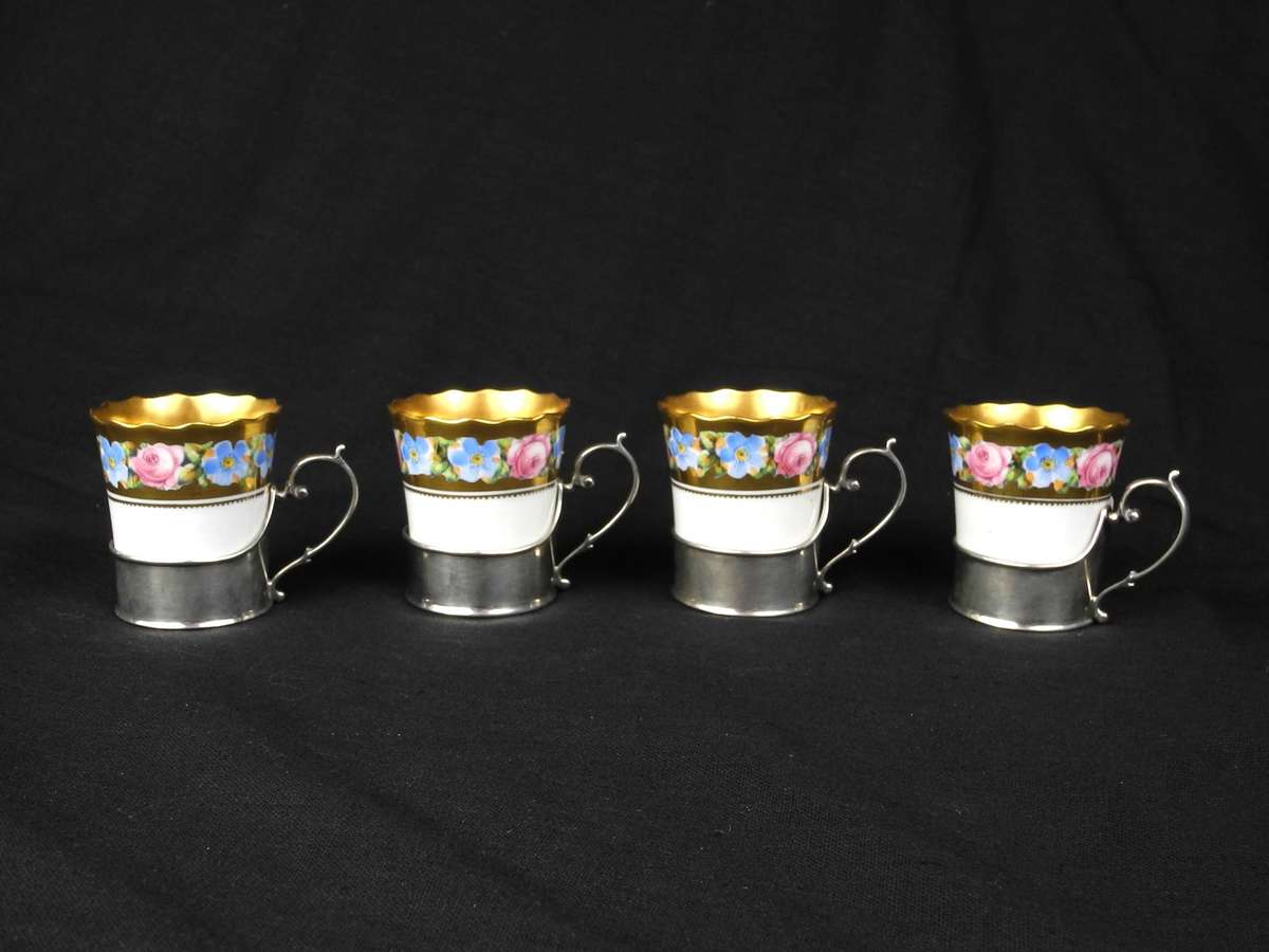 Antique Hallmarked Sterling Silver Cup Holder & Paragon Fine Bone China Set (88.1g)