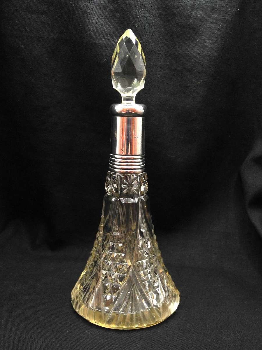 Antique Sterling Silver & Cut Crystal Glass Decanter (1921)
