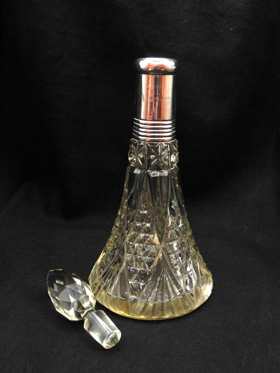 Antique Sterling Silver & Cut Crystal Glass Decanter (1921)