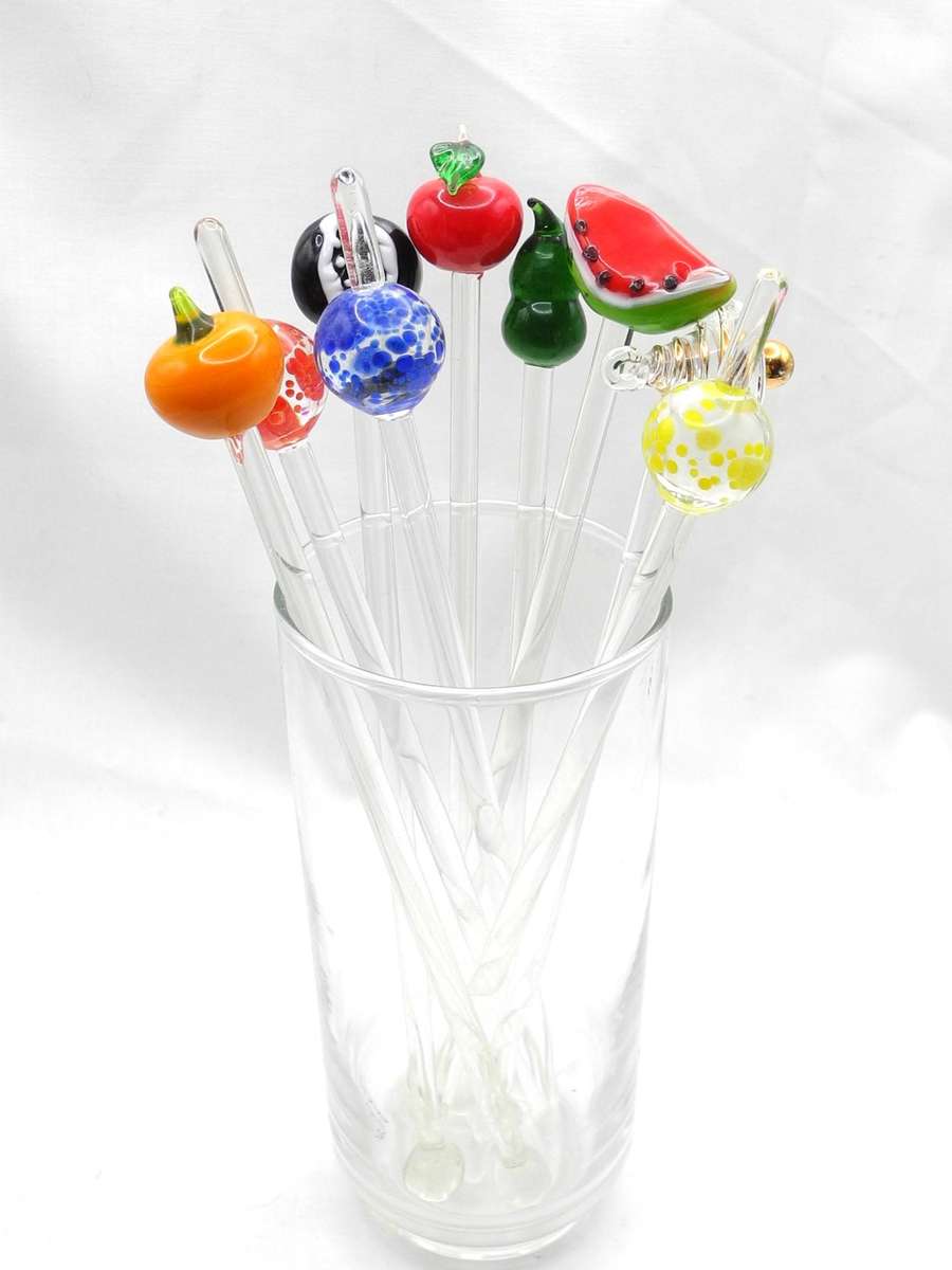 Murano-Style Lampwork Art Glass cocktail Stirrers