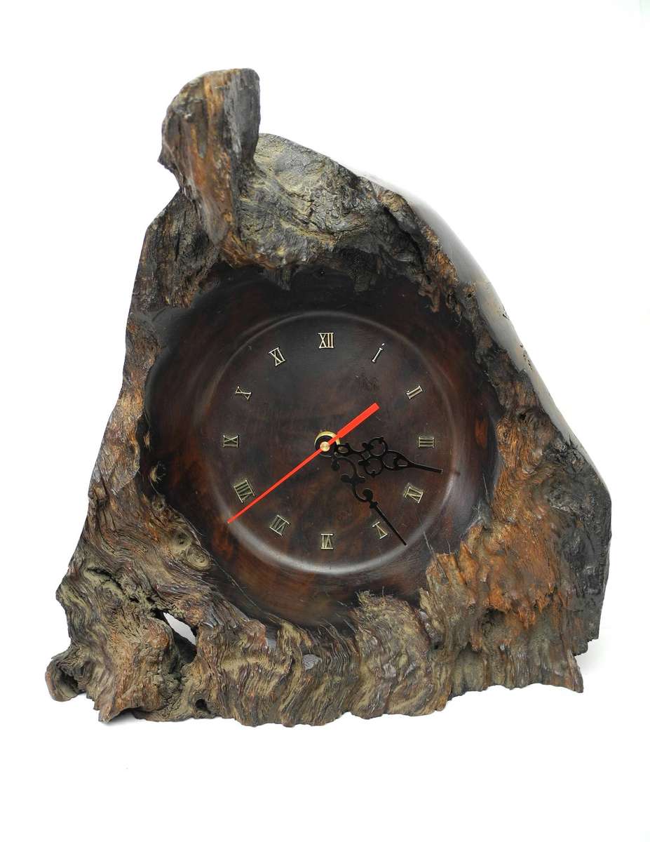 Vintage Handcrafted Live Edge Burl Wood Clock