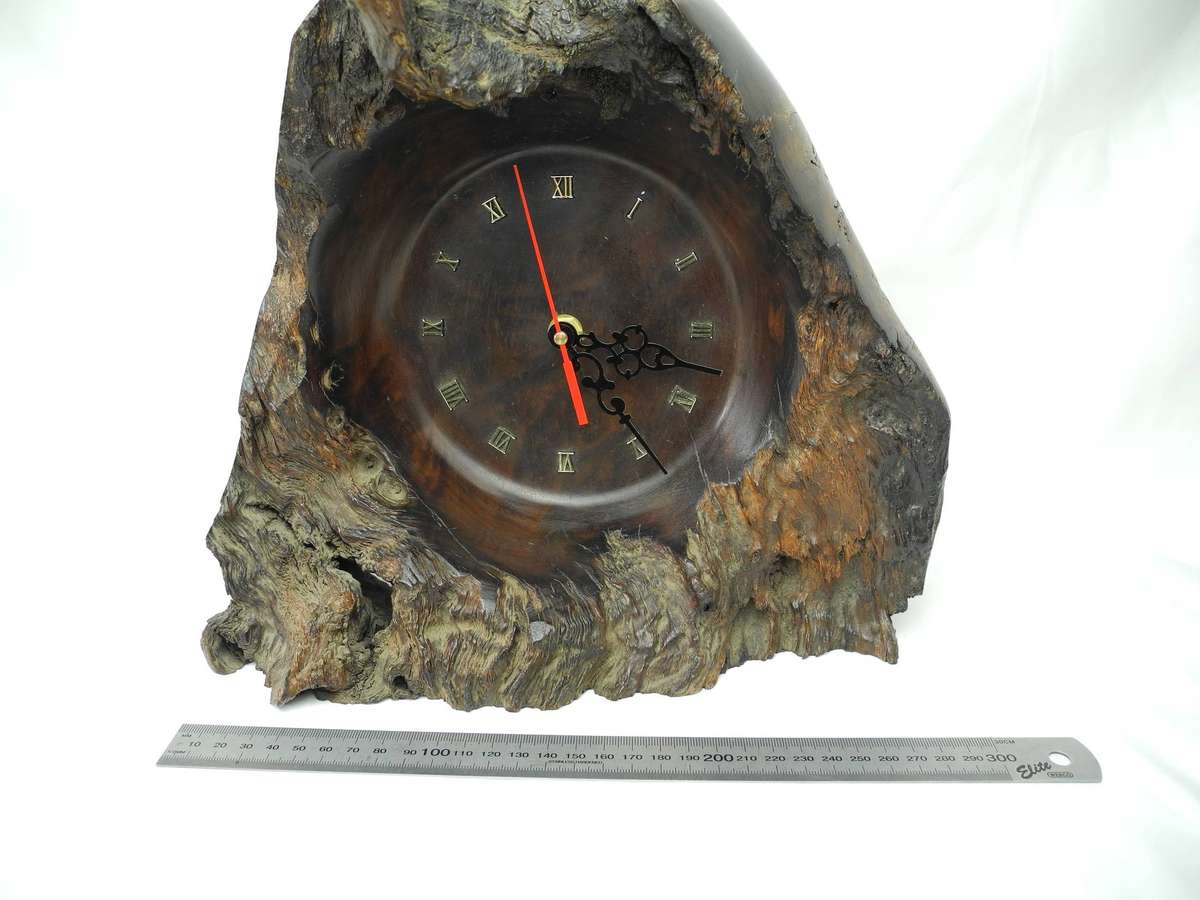 Vintage Handcrafted Live Edge Burl Wood Clock