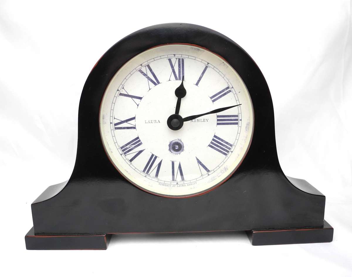 Vintage Laura Ashley by Newgate Mantle Clock  Black Lacquer Chalon Style Clock